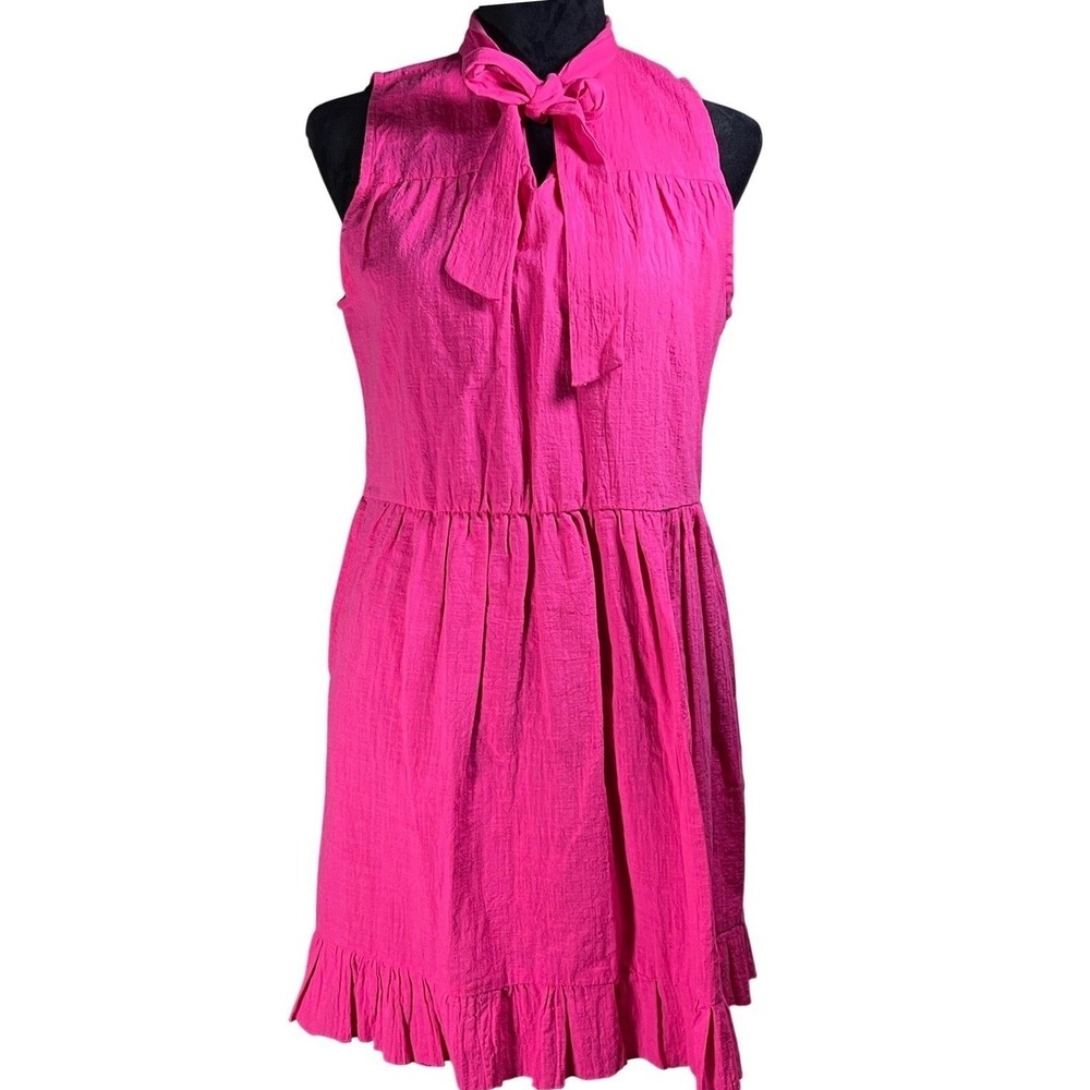 LILI SIDONIO Dress Hot Pink Sleeveless Tie‎ Neck Ruffle Hem Arty Urban Pop chic